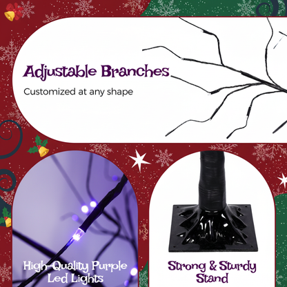Black Halloween Christmas Tree Set | 3-Pack 4FT + 5FT + 6FT with 216 Purple LED Lights — Adjustable Branches for Spooky Holiday Decor