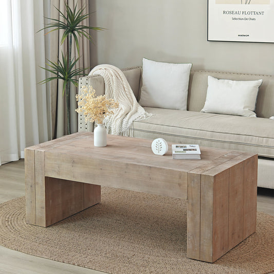 Rustic Farmhouse Coffee Table | 49" Rectangular Living Room Center Table with Distressed Wood Finish