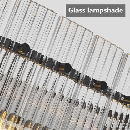 Close-up of crystal glass lampshade with water ripple design, black metal accents, part of Water Ripple Crystal Glass Chandelier.