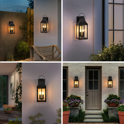20" Dusk-to-Dawn Outdoor Wall Light | 2-Light Black Waterproof Porch Sconce with Tempered Glass — Garage, Patio & Front Door (1 or 2 Pack)