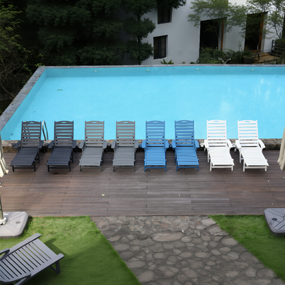 HDPE Chaise Lounge Chair | 4-Position Adjustable Outdoor Pool Lounger with Wheels & Cup Holder, 360 lb Capacity — Black