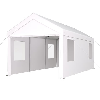 10×20 FT Portable Carport Garage | Heavy-Duty Galvanized Steel Frame with 2 Roll-Up Doors & 4 Ventilated Windows — White / Grey White