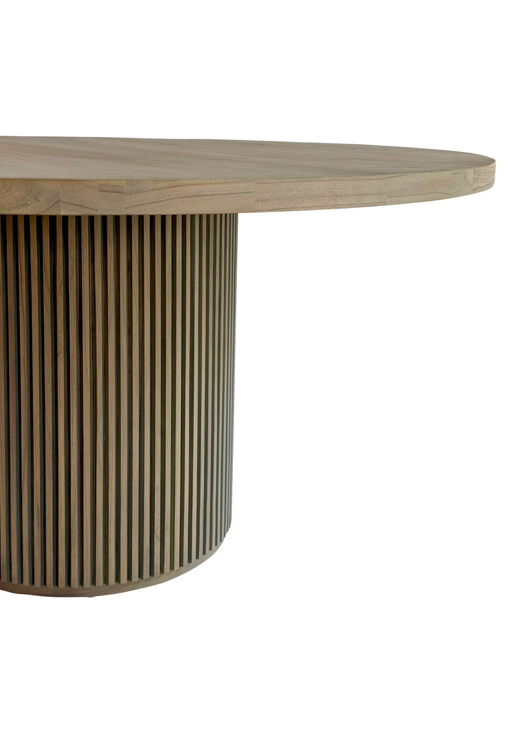 Selene Dining Table | 60" Round Solid Wood, Fluted Plinth Base, Soft Grey Ash, Seats 6