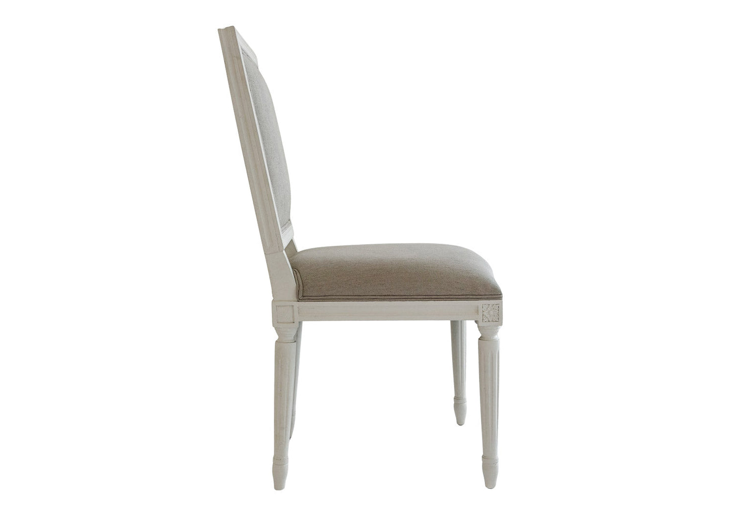 Regent Dining Chair | Louis XVI Carved Frame, Antique White & Oatmeal Linen, Classic Elegance