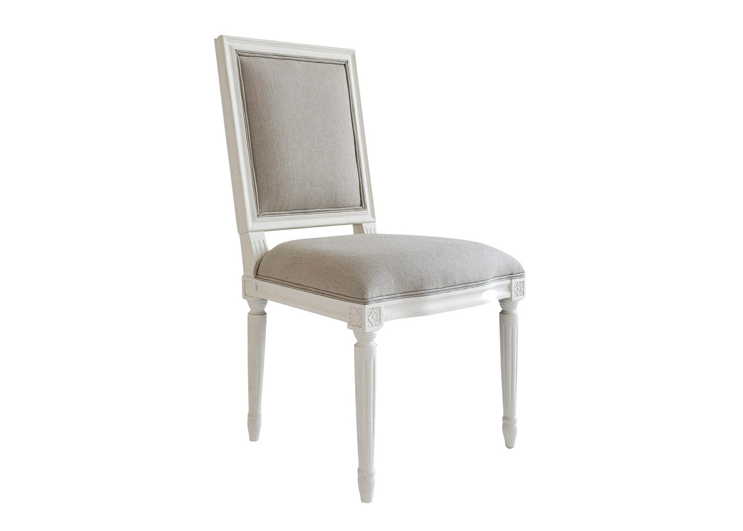 Regent Dining Chair | Louis XVI Carved Frame, Antique White & Oatmeal Linen, Classic Elegance