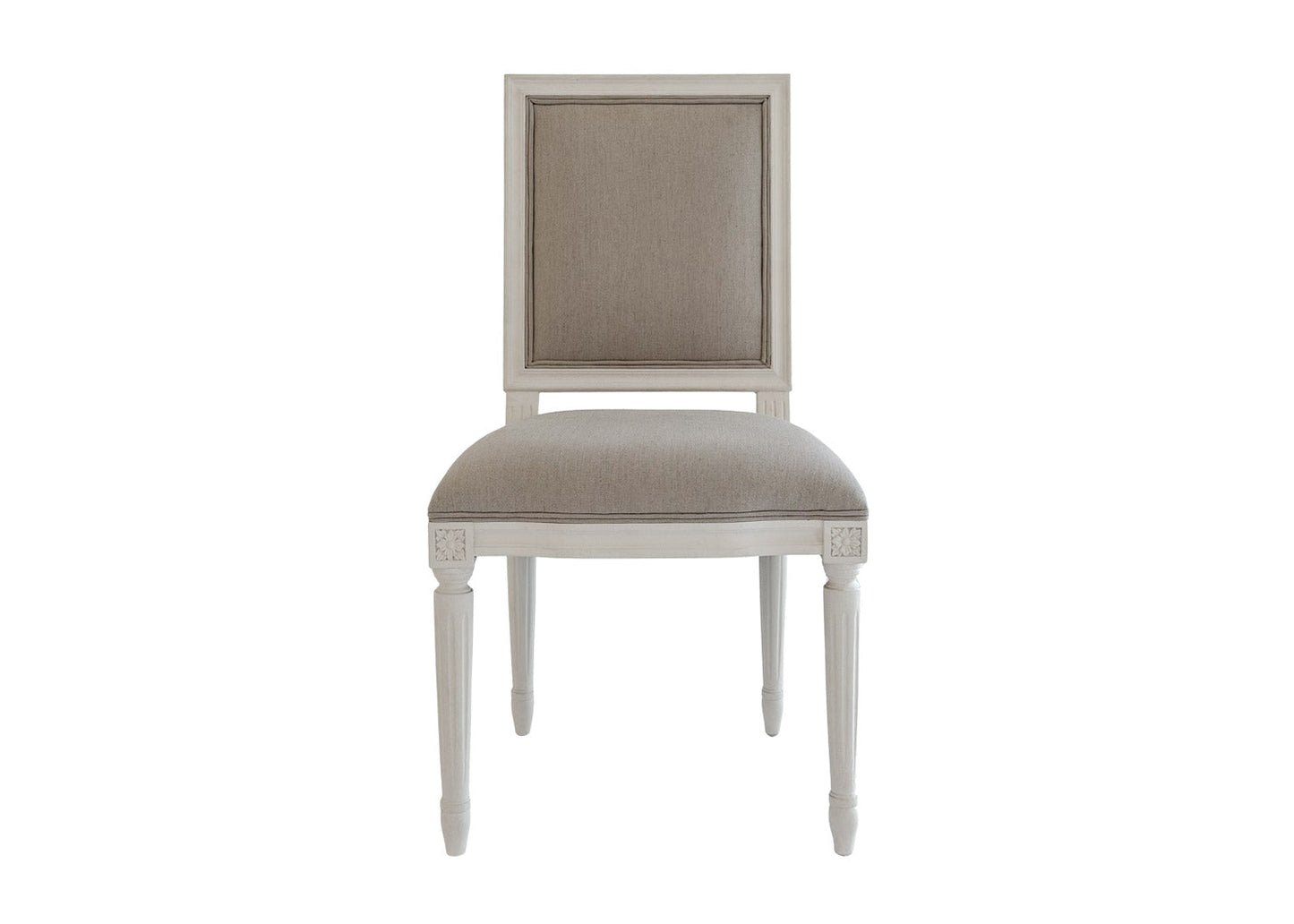 Regent Dining Chair | Louis XVI Carved Frame, Antique White & Oatmeal Linen, Classic Elegance