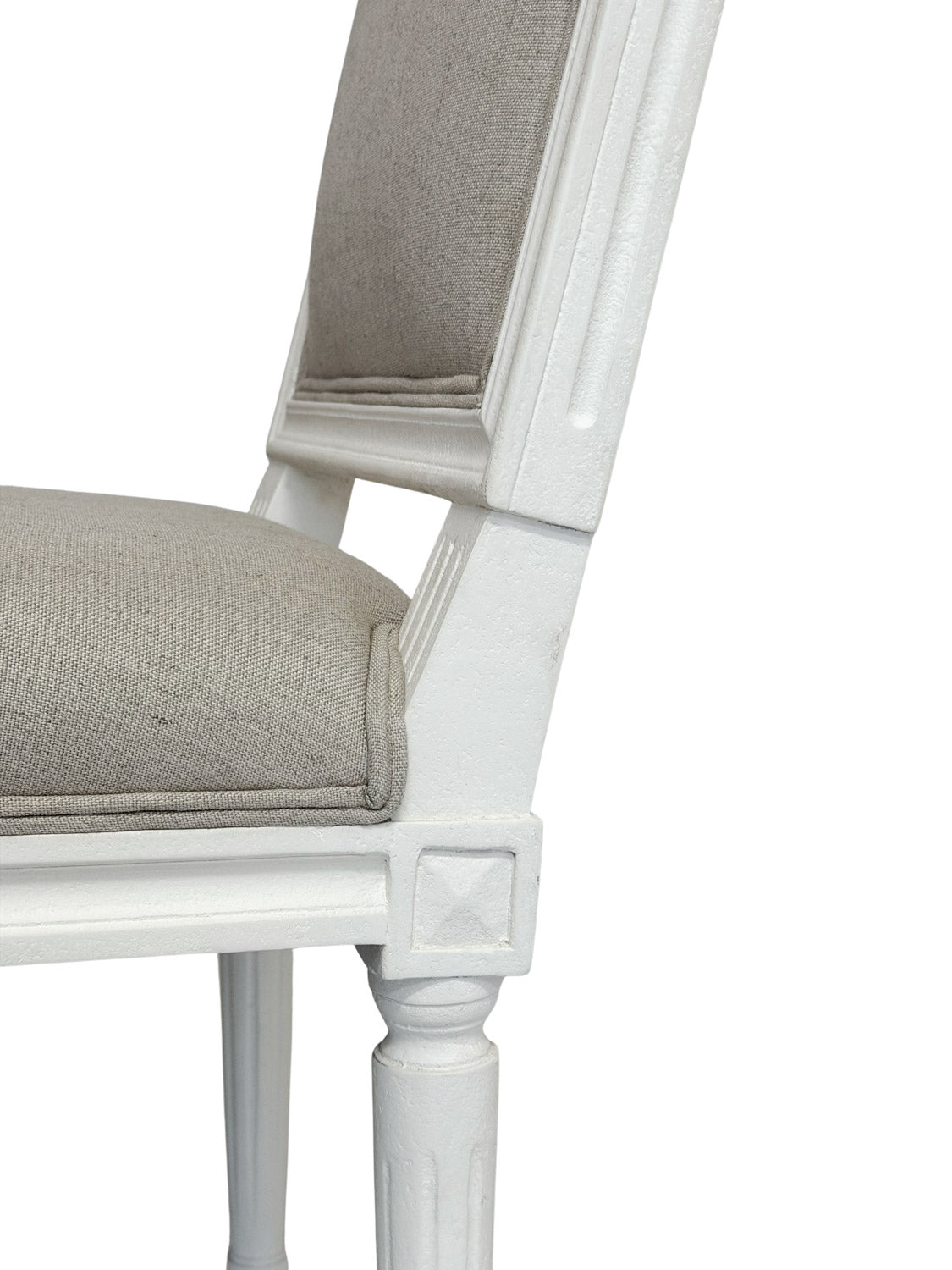 Regent Dining Chair | Louis XVI Carved Frame, Antique White & Oatmeal Linen, Classic Elegance