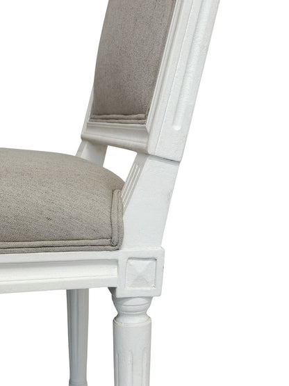 Regent Dining Chair | Louis XVI Carved Frame, Antique White & Oatmeal Linen, Classic Elegance