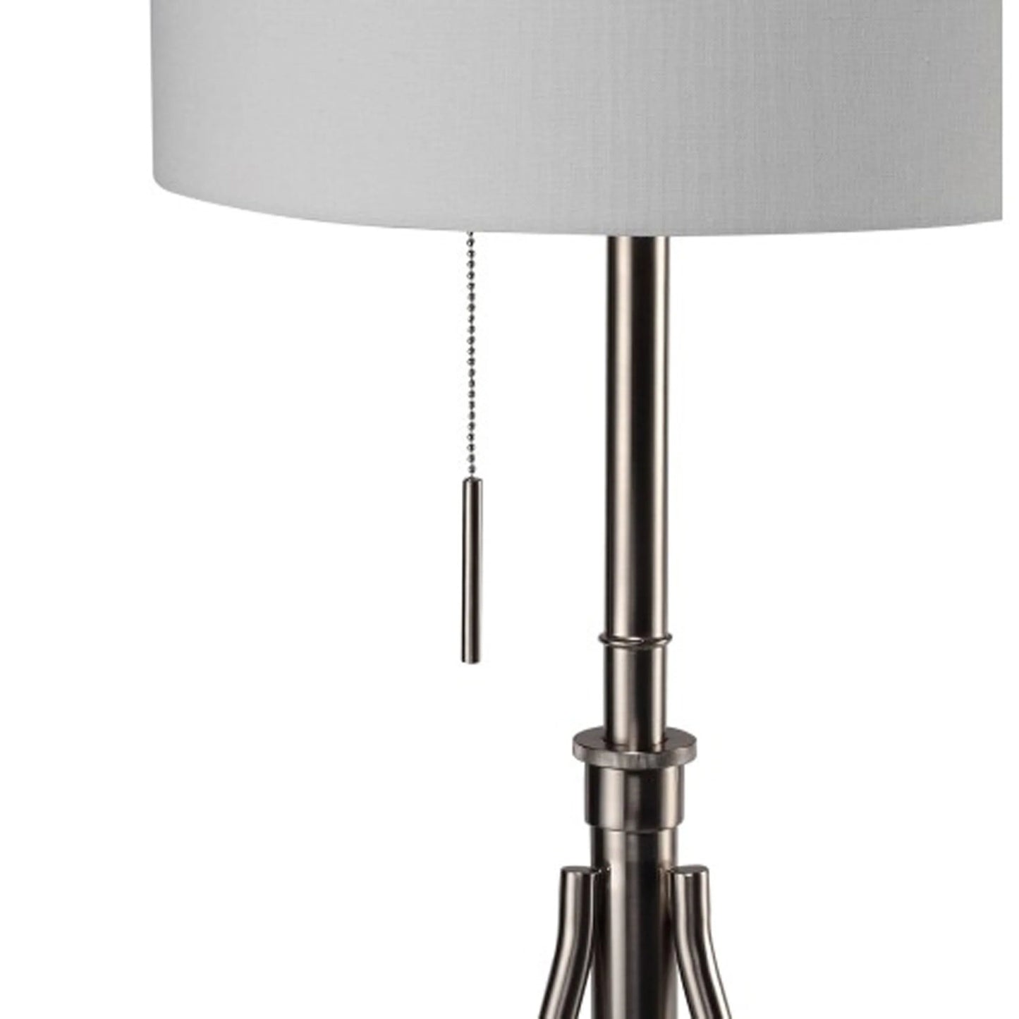 Adjustable Tripod Table Lamp – Brushed Nickel, Fabric Shade & Pull Chain | Converts to Floor Lamp (32–37"H)