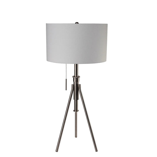 Adjustable Tripod Table Lamp – Brushed Nickel, Fabric Shade & Pull Chain | Converts to Floor Lamp (32–37"H)
