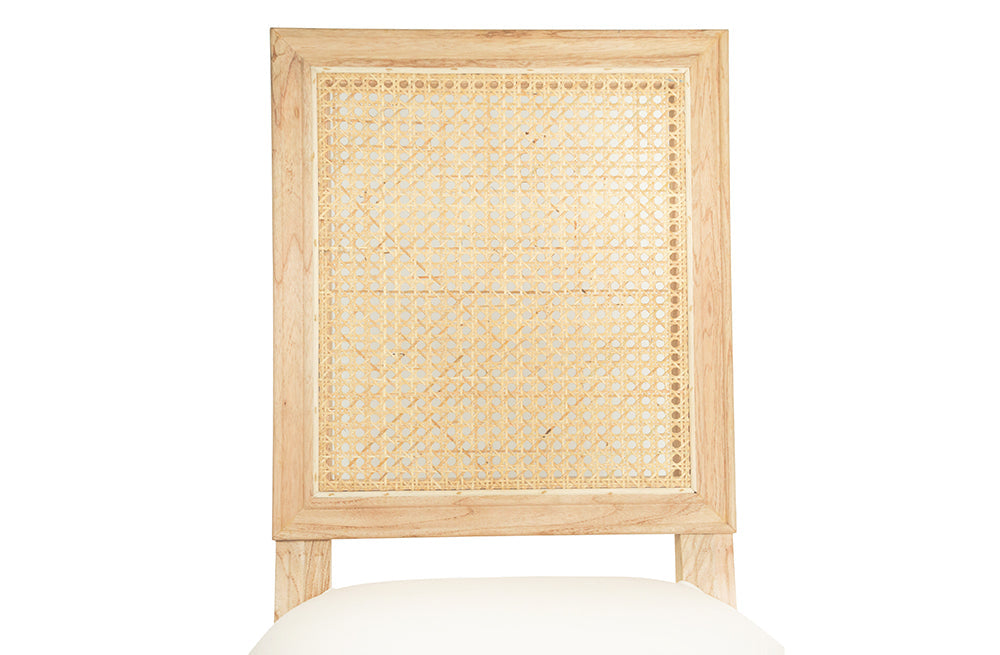 Bienville Cane Back Dining Chair | Hand-Carved Louis XVI, Natural Oak & White Linen, Coastal Style
