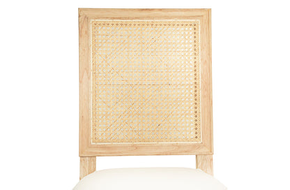 Bienville Cane Back Dining Chair | Hand-Carved Louis XVI, Natural Oak & White Linen, Coastal Style