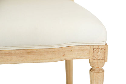 Bienville Cane Back Dining Chair | Hand-Carved Louis XVI, Natural Oak & White Linen, Coastal Style