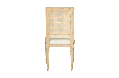 Bienville Cane Back Dining Chair | Hand-Carved Louis XVI, Natural Oak & White Linen, Coastal Style