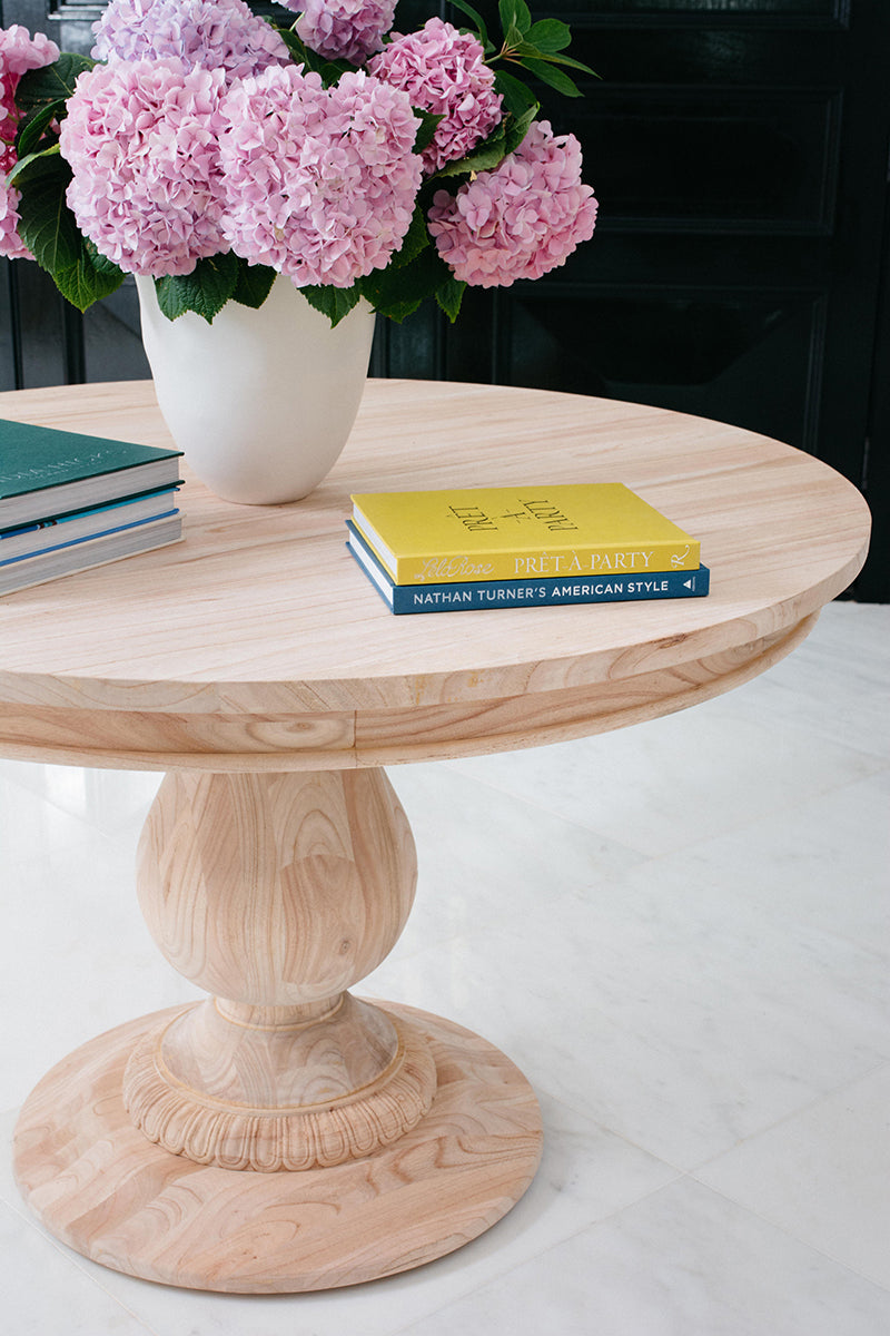 Charlotte Pedestal Dining Table | 48" Round Solid Wood, Natural Light Oak, Seats 4