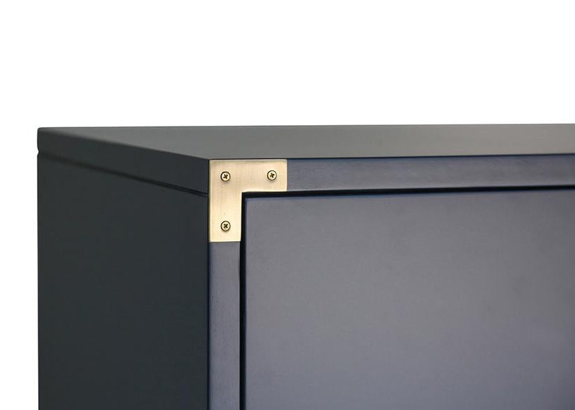 Carlyle Campaign Dresser | 3-Drawer Navy Blue, Brass Hardware, Soft-Close Glides