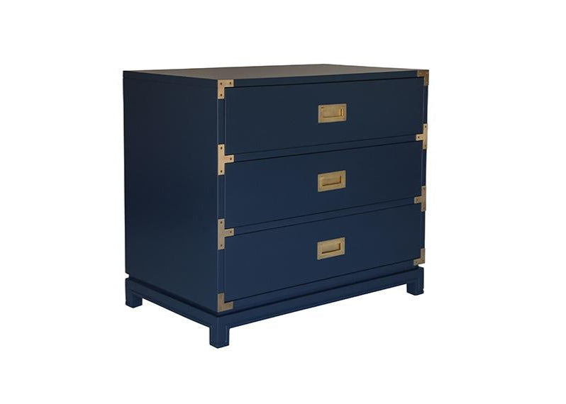 Carlyle Campaign Dresser | 3-Drawer Navy Blue, Brass Hardware, Soft-Close Glides