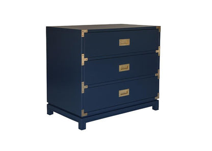Carlyle Campaign Dresser | 3-Drawer Navy Blue, Brass Hardware, Soft-Close Glides