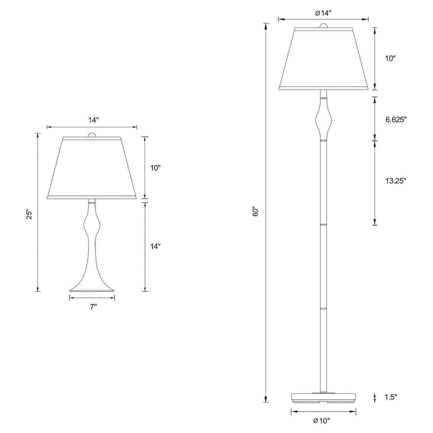 3-Piece Lamp Set – Brushed Nickel & Beige Faux Silk Empire Shades | Floor Lamp + 2 Table Lamps