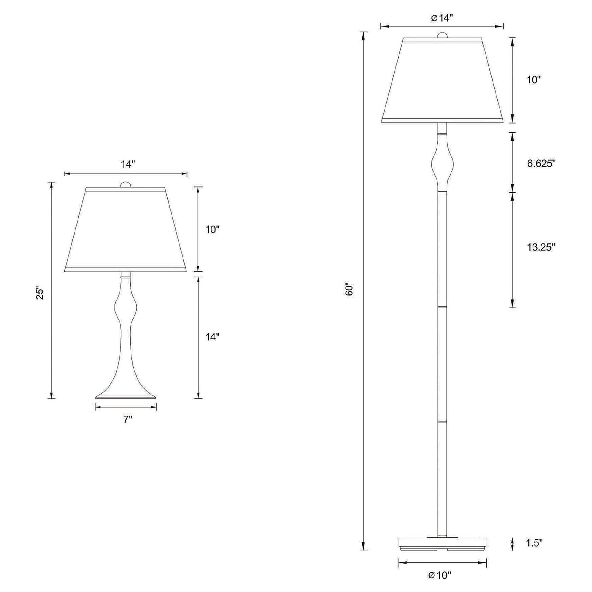 3-Piece Lamp Set – Brushed Nickel & Beige Faux Silk Empire Shades | Floor Lamp + 2 Table Lamps