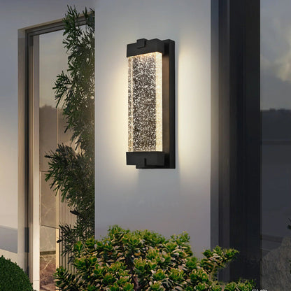 Outdoor LED Wall Sconce – Bubble Crystal Glass, 3000K Warm White & Black Aluminum | Up & Down Porch Light