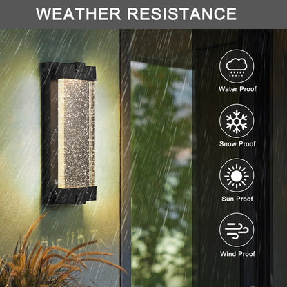 Outdoor LED Wall Sconce – Bubble Crystal Glass, 3000K Warm White & Black Aluminum | Up & Down Porch Light