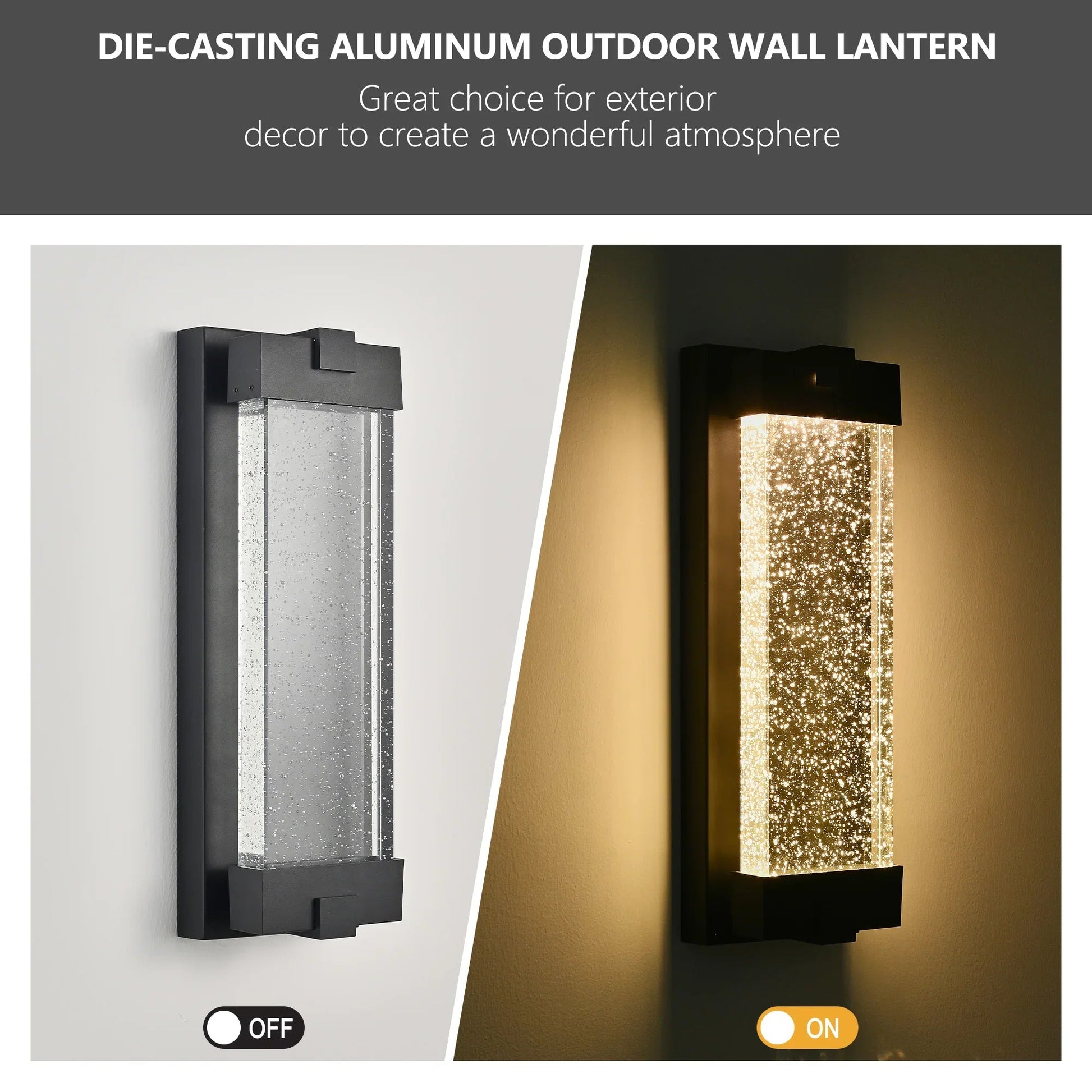 Outdoor LED Wall Sconce – Bubble Crystal Glass, 3000K Warm White & Black Aluminum | Up & Down Porch Light