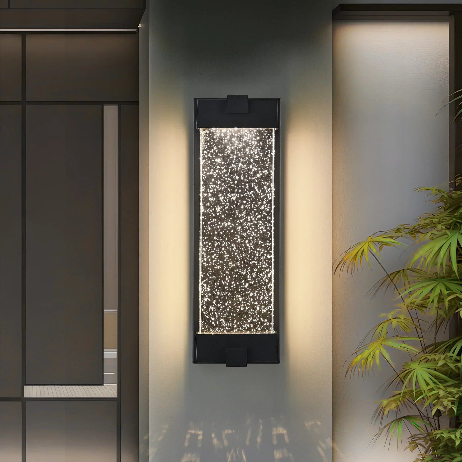 Outdoor LED Wall Sconce – Bubble Crystal Glass, 3000K Warm White & Black Aluminum | Up & Down Porch Light