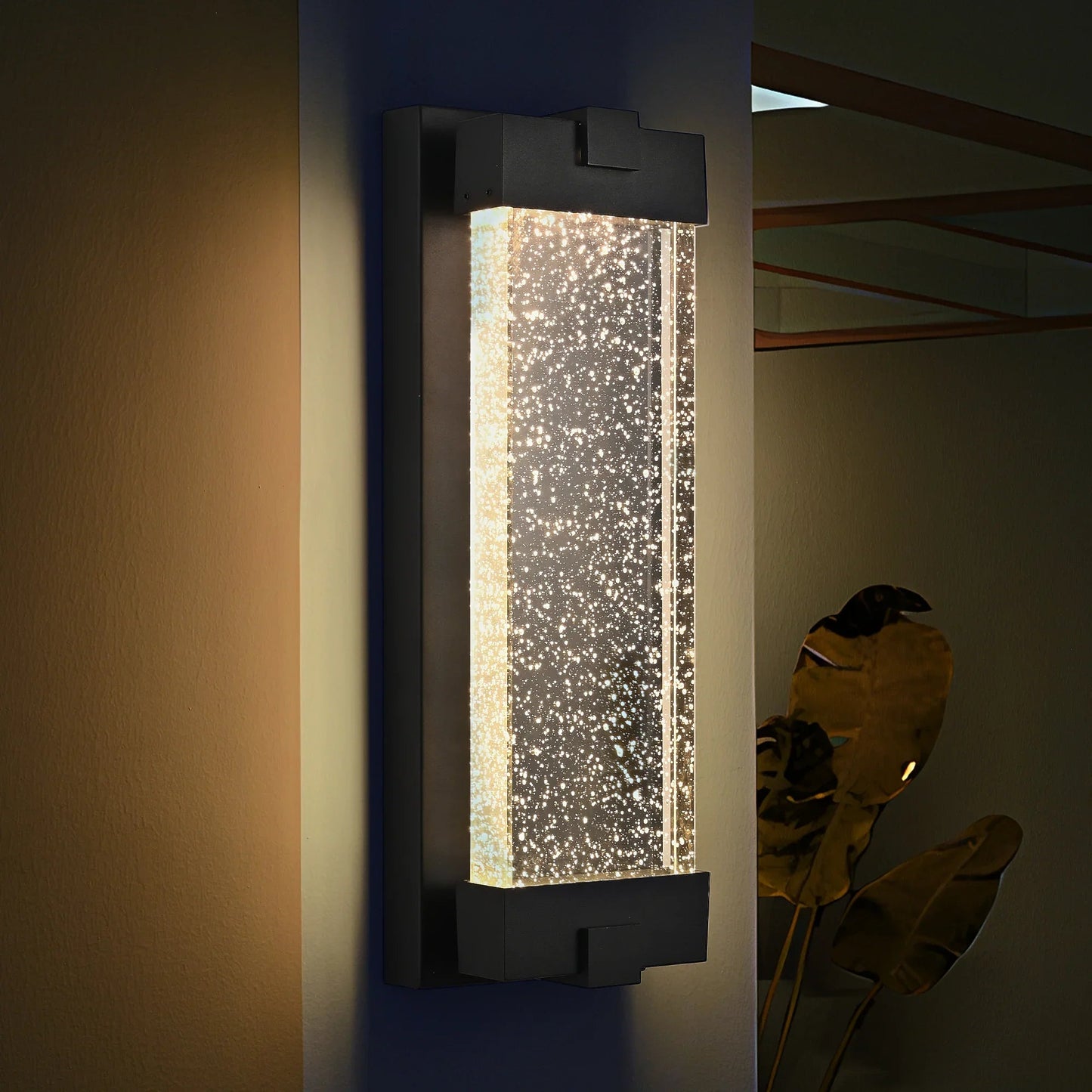 Outdoor LED Wall Sconce – Bubble Crystal Glass, 3000K Warm White & Black Aluminum | Up & Down Porch Light