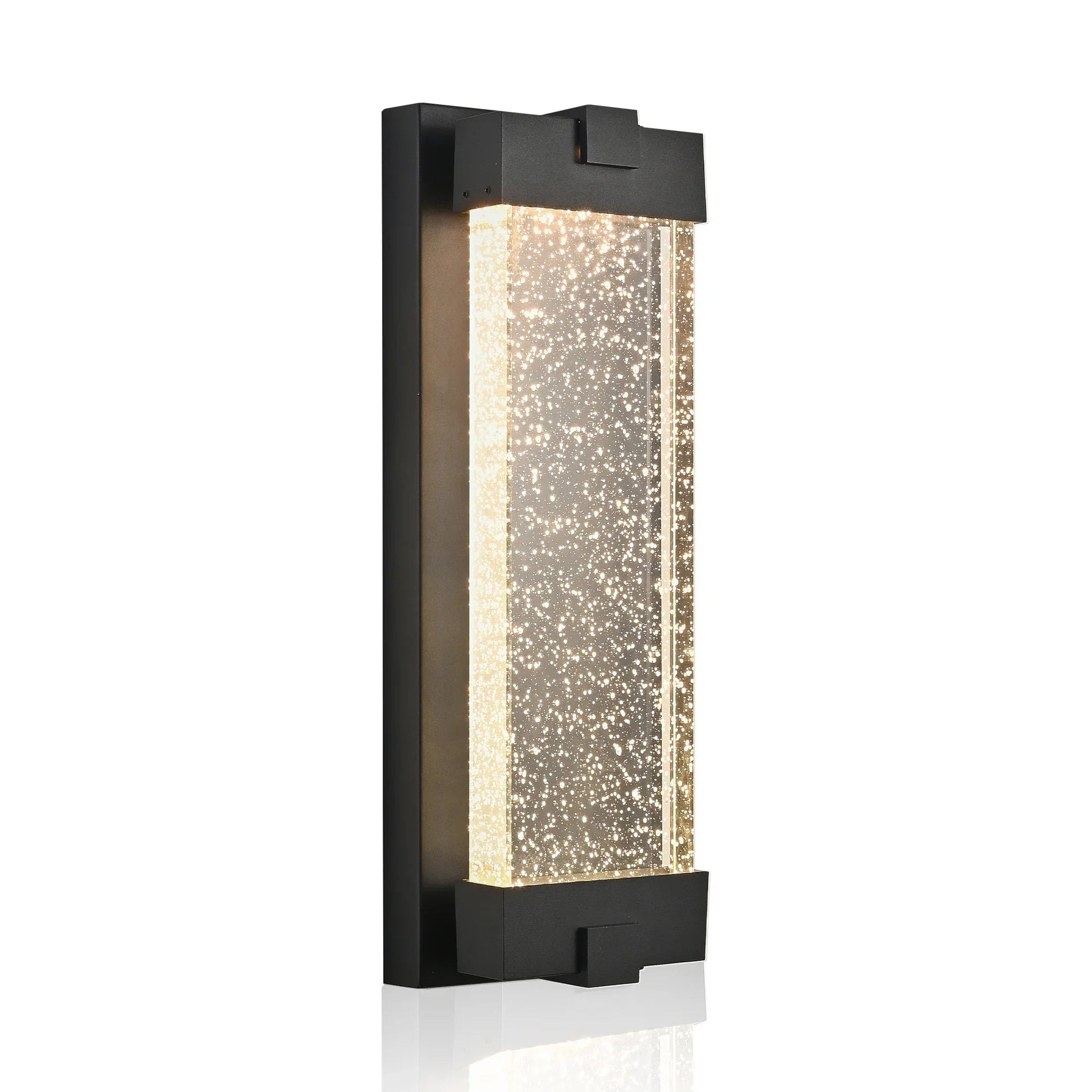 Outdoor LED Wall Sconce – Bubble Crystal Glass, 3000K Warm White & Black Aluminum | Up & Down Porch Light