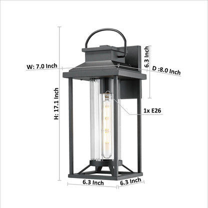 Outdoor Wall Sconce – Textured Black Die-Cast Aluminum, Clear Glass & E26 Socket | Weatherproof Porch Lantern