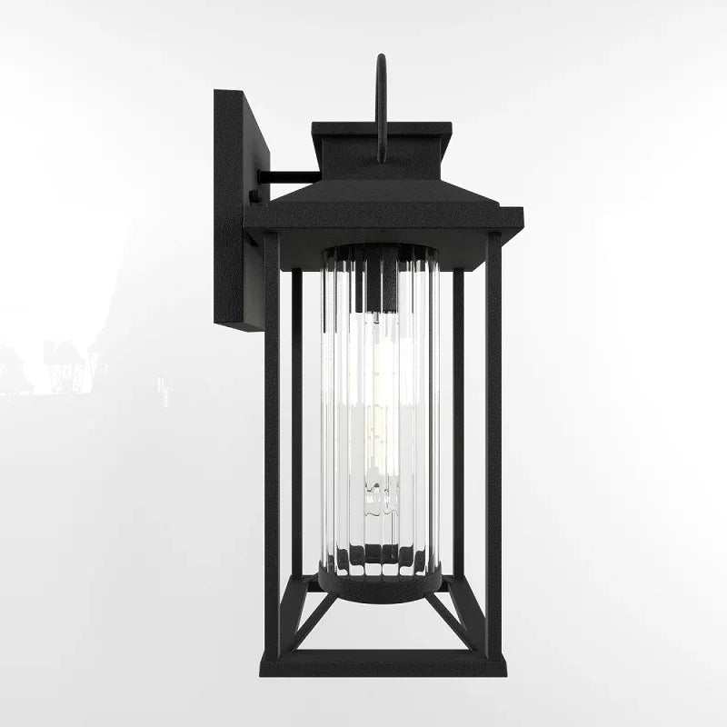 Outdoor Wall Sconce – Textured Black Die-Cast Aluminum, Clear Glass & E26 Socket | Weatherproof Porch Lantern