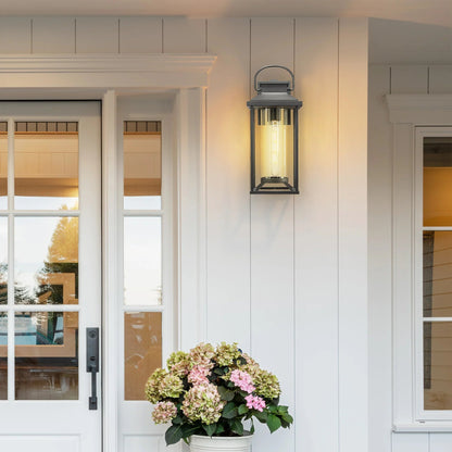Outdoor Wall Sconce – Textured Black Die-Cast Aluminum, Clear Glass & E26 Socket | Weatherproof Porch Lantern