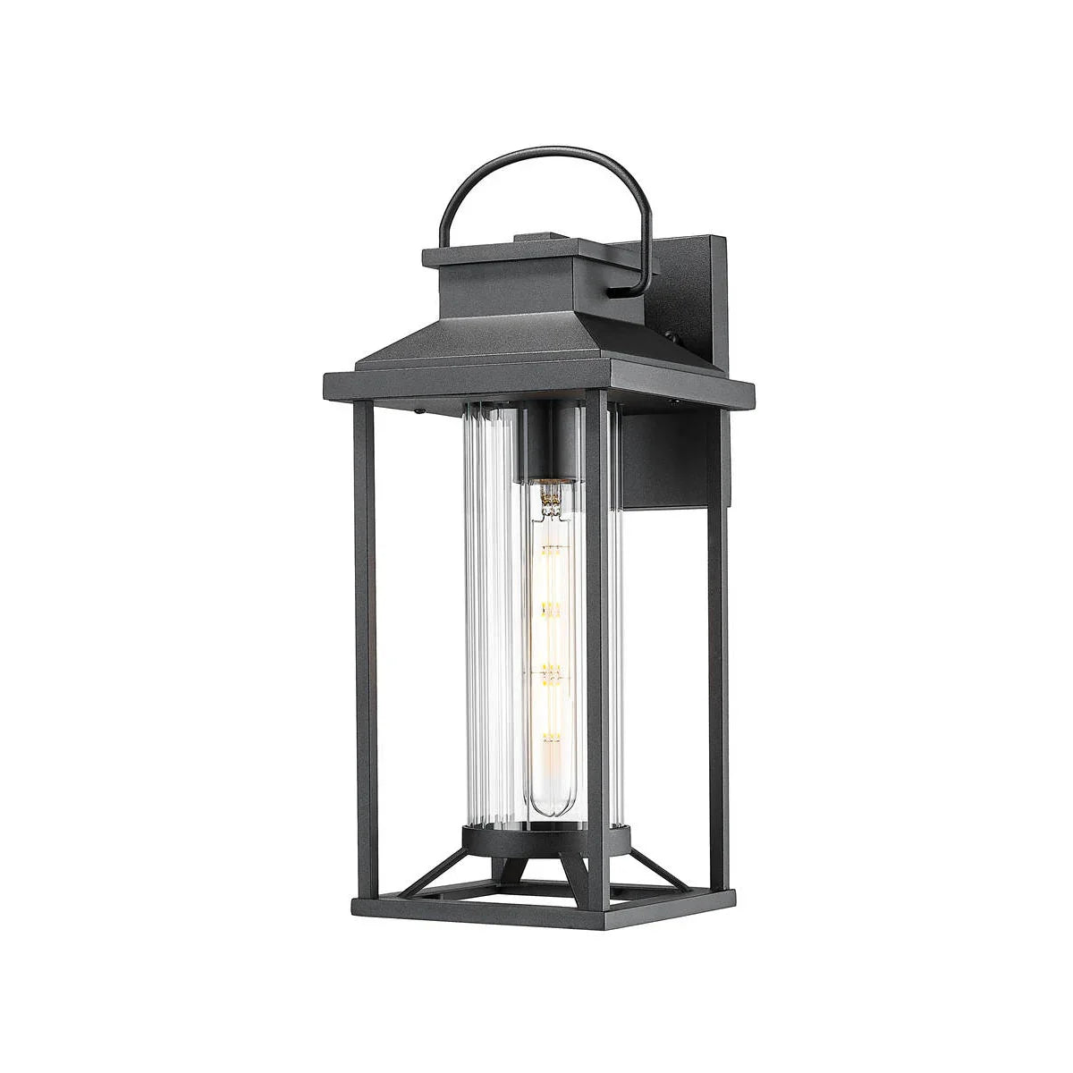 Outdoor Wall Sconce – Textured Black Die-Cast Aluminum, Clear Glass & E26 Socket | Weatherproof Porch Lantern