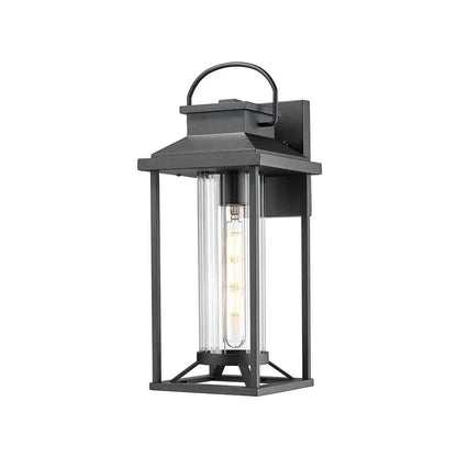 Outdoor Wall Sconce – Textured Black Die-Cast Aluminum, Clear Glass & E26 Socket | Weatherproof Porch Lantern