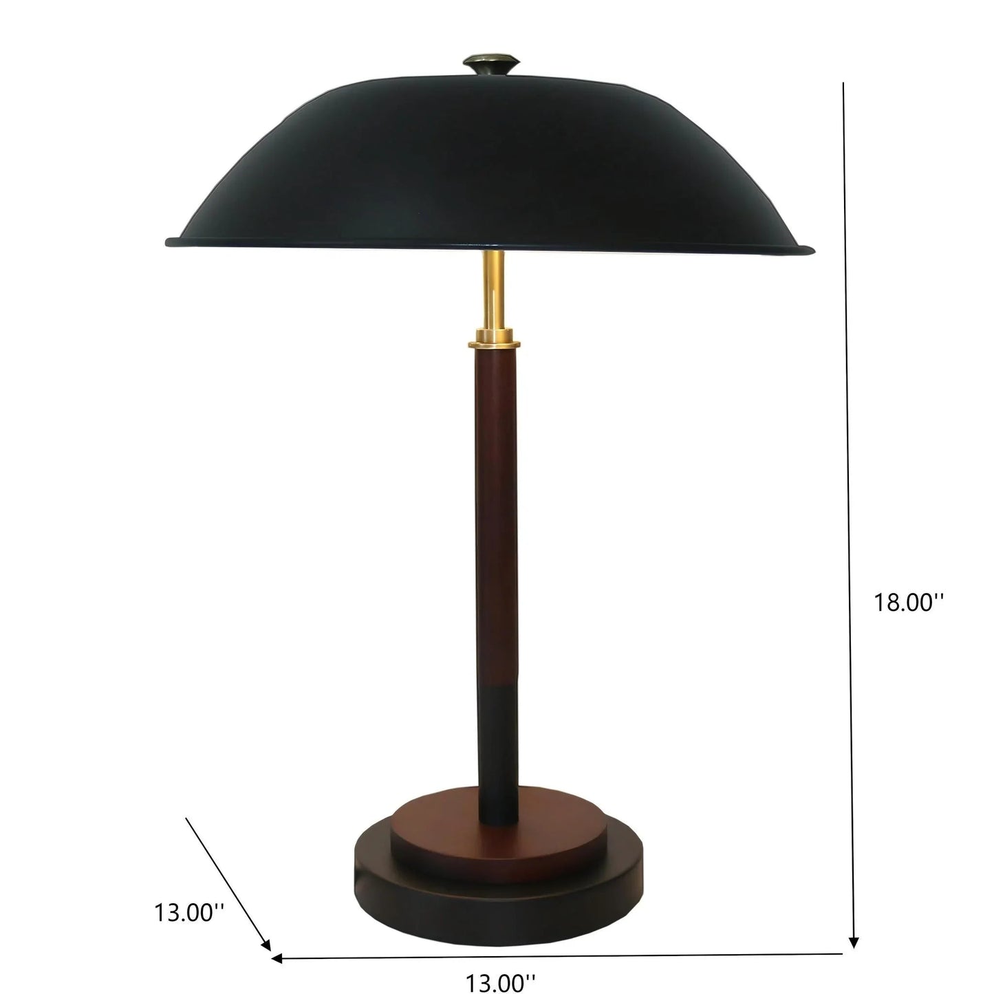 Umbrella Table Lamp – Black Metal Shade, Walnut Rubber Wood Base & E26 Socket | Modern Bedside & Desk Lamp