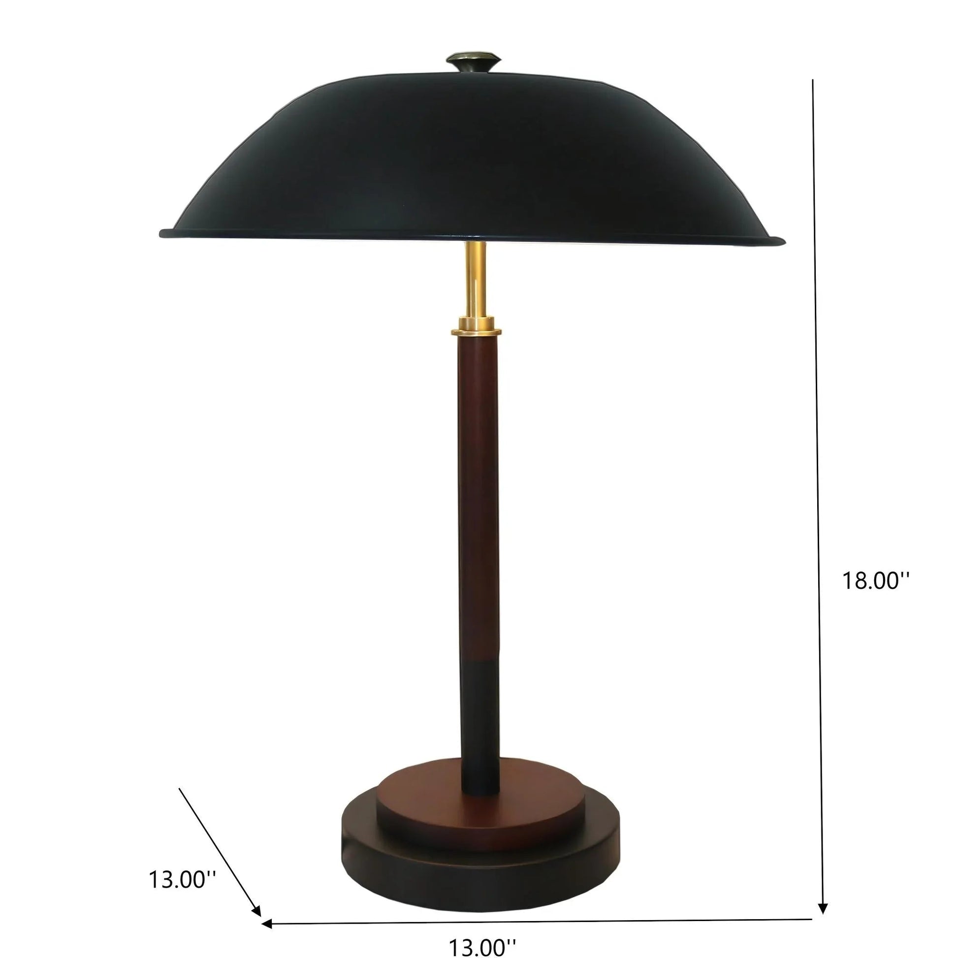 Umbrella Table Lamp – Black Metal Shade, Walnut Rubber Wood Base & E26 Socket | Modern Bedside & Desk Lamp