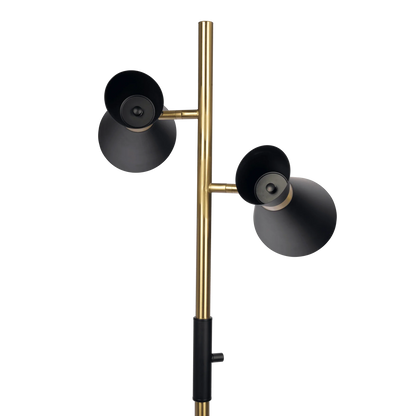 Double Spot Floor Lamp – Brushed Gold Finish, 4-Way Switch & Metal Base | Modern Reading & Accent Lighting