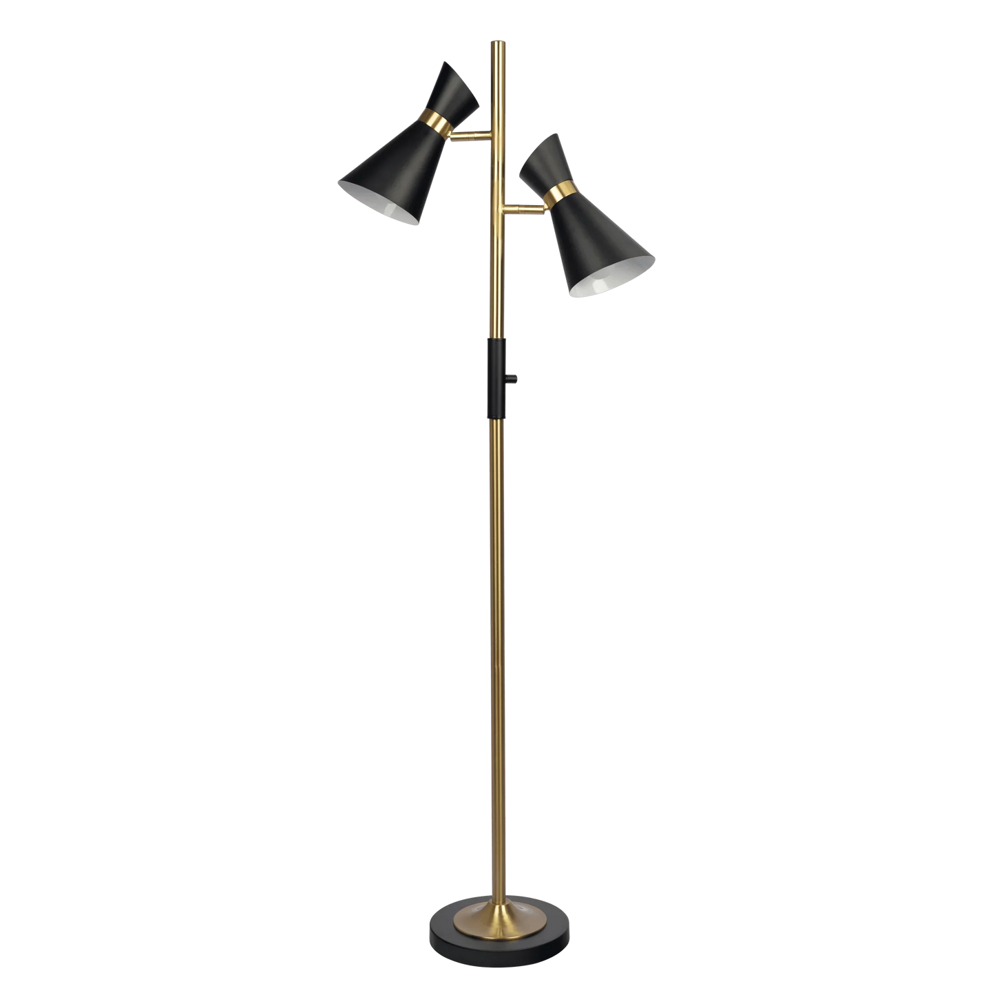 Double Spot Floor Lamp – Brushed Gold Finish, 4-Way Switch & Metal Base | Modern Reading & Accent Lighting