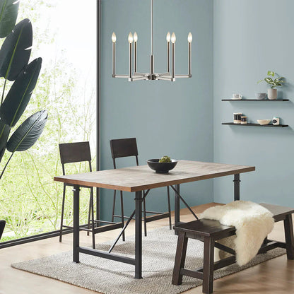 6-Light Candelabra Chandelier | Contemporary Uplight Ceiling Fixture with Polished Nickel Finish & Adjustable Height — 23" Wide