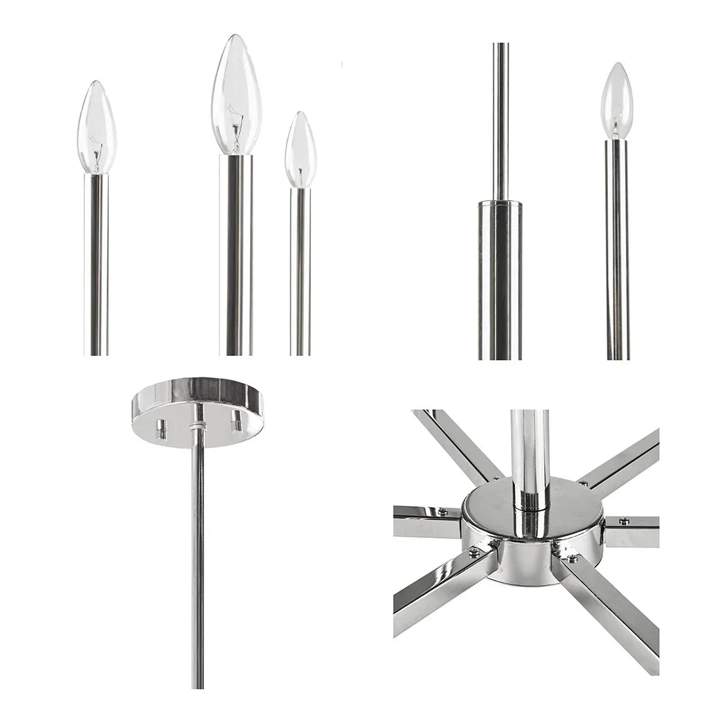 6-Light Candelabra Chandelier | Contemporary Uplight Ceiling Fixture with Polished Nickel Finish & Adjustable Height — 23" Wide