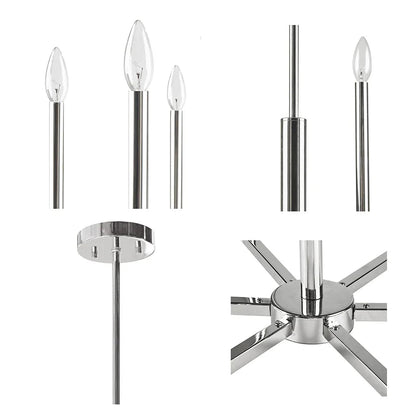 6-Light Candelabra Chandelier | Contemporary Uplight Ceiling Fixture with Polished Nickel Finish & Adjustable Height — 23" Wide