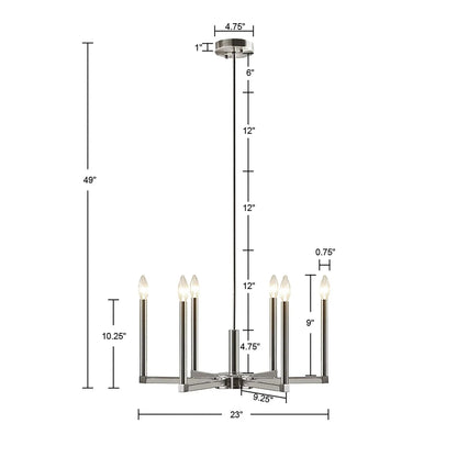 6-Light Candelabra Chandelier | Contemporary Uplight Ceiling Fixture with Polished Nickel Finish & Adjustable Height — 23" Wide