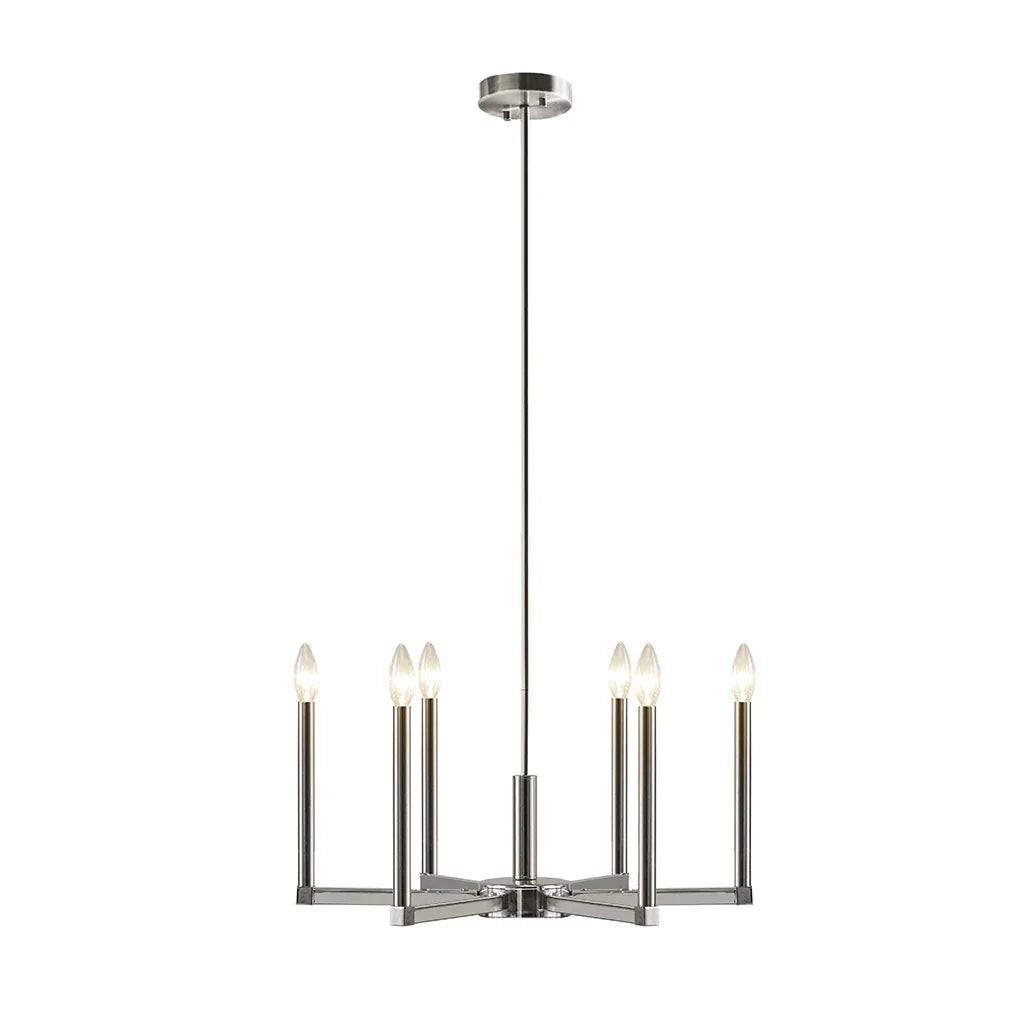 6-Light Candelabra Chandelier | Contemporary Uplight Ceiling Fixture with Polished Nickel Finish & Adjustable Height — 23" Wide