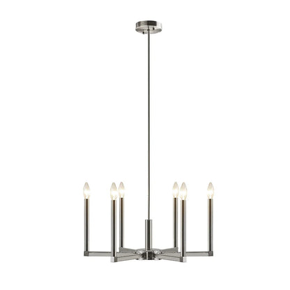 6-Light Candelabra Chandelier | Contemporary Uplight Ceiling Fixture with Polished Nickel Finish & Adjustable Height — 23" Wide