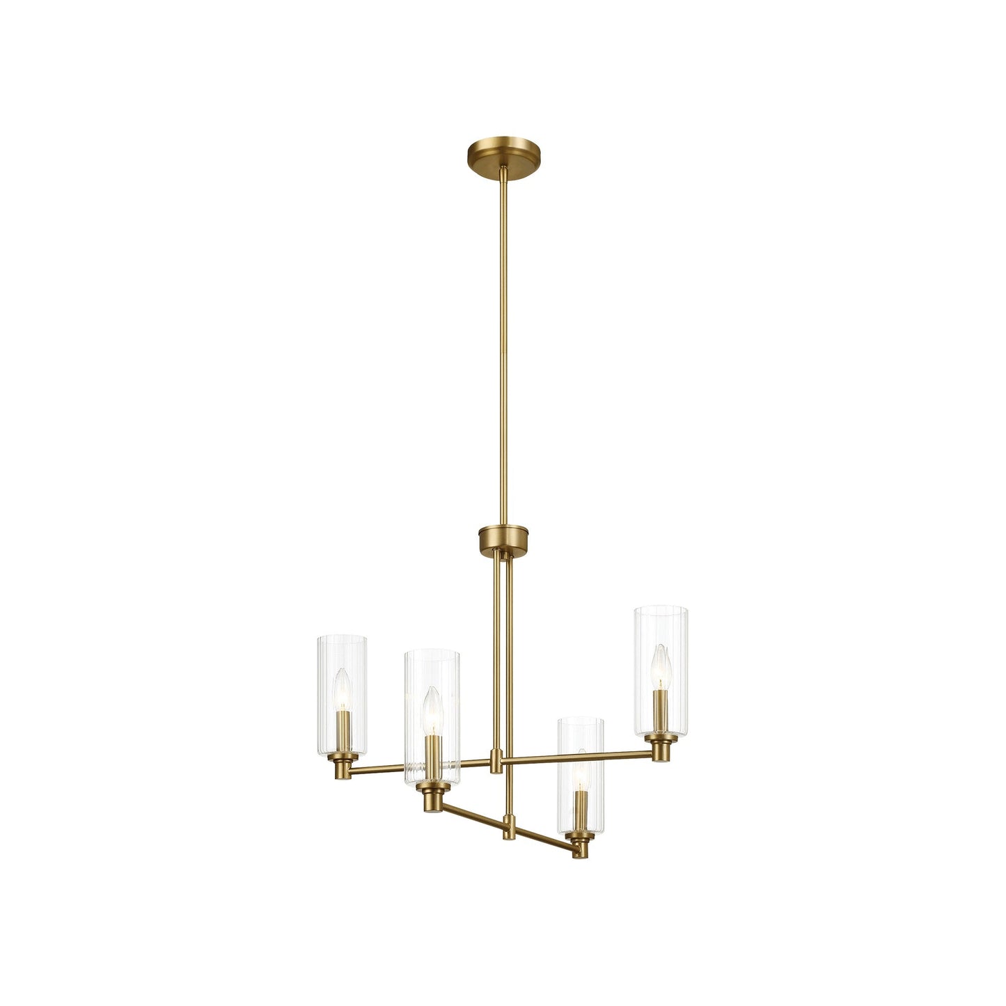 4-Light Pendant Chandelier – Clear Ribbed Glass Shades & Satin Brass Finish | Dining Room & Living Room