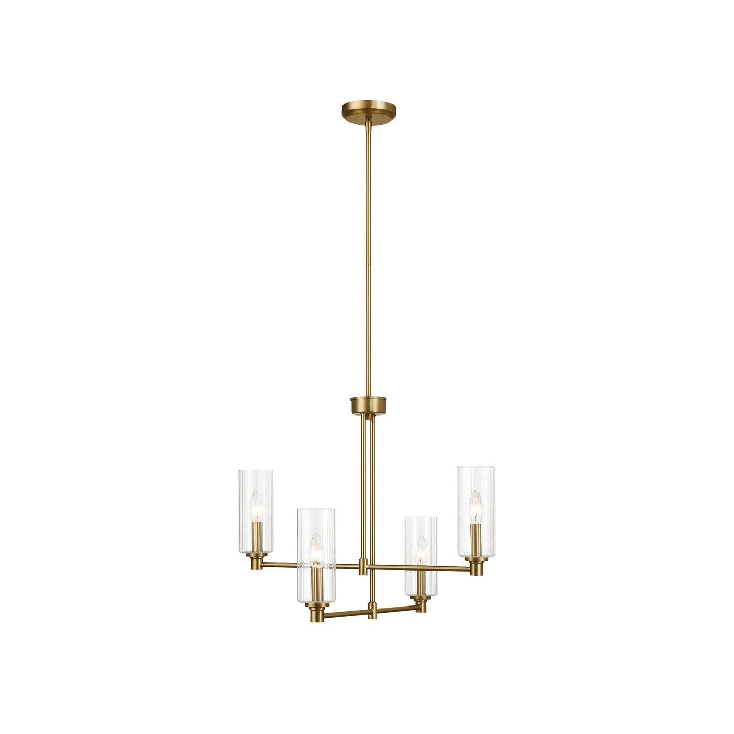 4-Light Pendant Chandelier – Clear Ribbed Glass Shades & Satin Brass Finish | Dining Room & Living Room