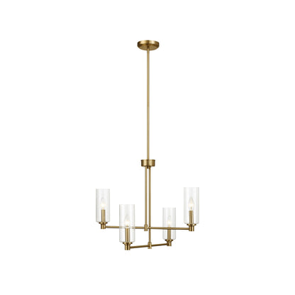 4-Light Pendant Chandelier – Clear Ribbed Glass Shades & Satin Brass Finish | Dining Room & Living Room