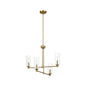 4-Light Pendant Chandelier – Clear Ribbed Glass Shades & Satin Brass Finish | Dining Room & Living Room