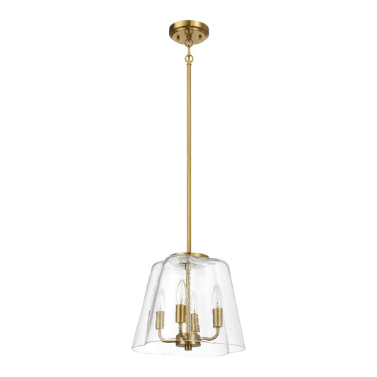4-Light Candle Pendant Light – Satin Brass Finish & Clear Glass | Elegant Dining Room & Living Room Chandelier Gold